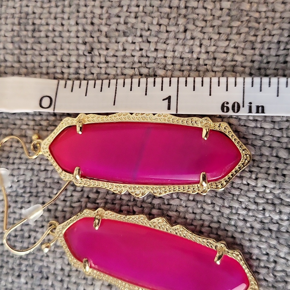 Kendra Scott Rare "Fran" Earrings In Pink Agate Set in Gold - Picture 3 of 3
